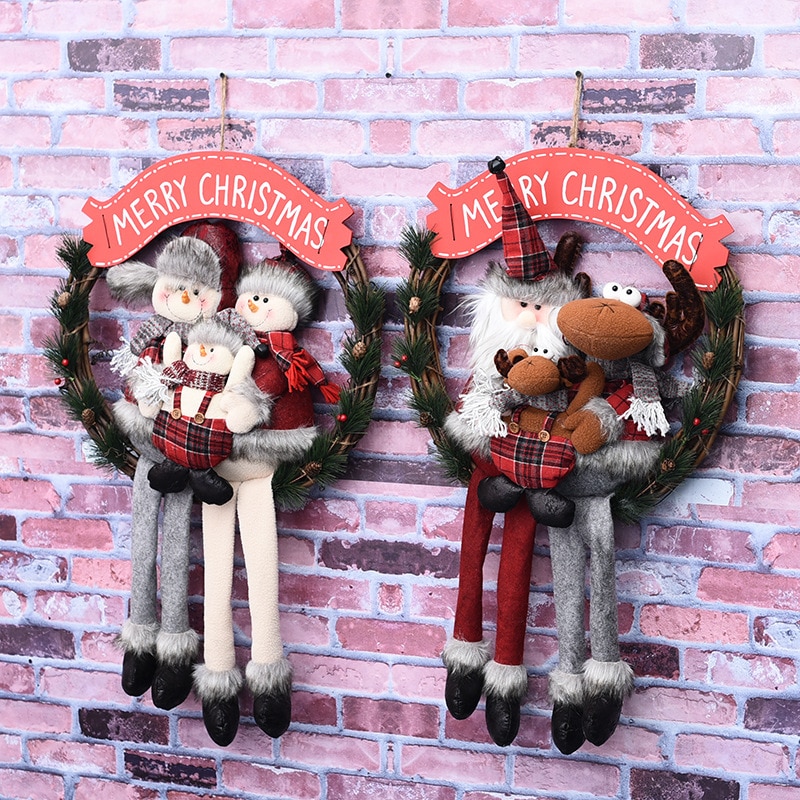 ū   ũ ȭȯ  Ŵ޷ ǰ   Garlands ũ  Ȩ Ƽ  Ʈ/Large Warm Family Christmas Wreaths Door Hanging Ornaments Rattan Ring Garlands C